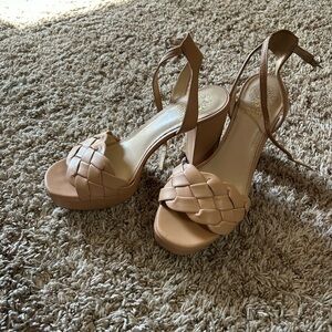 Vince Camuto Tan Woven Platform Heels